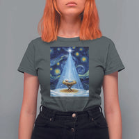 Christian Christmas T Shirt For Women Nativity Scene Jeus Baby Starry Night Xmas - Wonder Print Shop