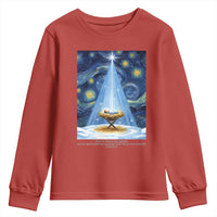 Christian Christmas Youth Sweatshirt Nativity Scene Jeus Baby Starry Night Xmas - Wonder Print Shop