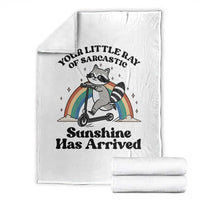 Funny Raccoon Rainbow Throw Blanket Your Little Ray Of Sarcastic Sunshine Has Arrived - Wonder Print Shop