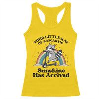 Funny Raccoon Rainbow Racerback Tank Top Your Little Ray Of Sarcastic Sunshine Has Arrived - Wonder Print Shop