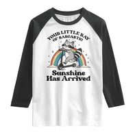 Funny Raccoon Rainbow Raglan Shirt Your Little Ray Of Sarcastic Sunshine Has Arrived - Wonder Print Shop