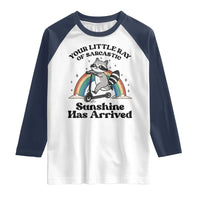 Funny Raccoon Rainbow Raglan Shirt Your Little Ray Of Sarcastic Sunshine Has Arrived - Wonder Print Shop