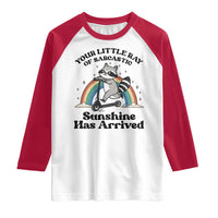 Funny Raccoon Rainbow Raglan Shirt Your Little Ray Of Sarcastic Sunshine Has Arrived - Wonder Print Shop