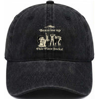Bream Me Up This Place Sucks Washed Cotton Baseball Cap Funny Sci-Fi Alien Movie Quote