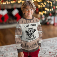 Tall Enough For Your Shins Ugly Christmas Sweater Funny Raccoon Boxing Meme