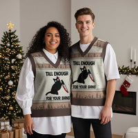 Tall Enough For Your Shins V-Neck Knit Sweater Vest Funny Cat Sarcastic Meme