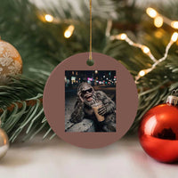 Bigfoot Drinking Iced Coffee Ceramic Ornament Funny Sasquatch Streetwear