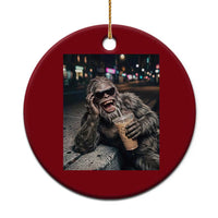 Bigfoot Drinking Iced Coffee Ceramic Ornament Funny Sasquatch Streetwear
