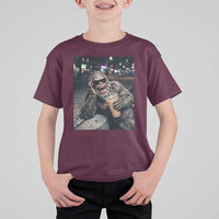 Bigfoot Drinking Iced Coffee T Shirt For Kid Funny Sasquatch Streetwear
