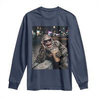 Bigfoot Drinking Iced Coffee Long Sleeve Shirt Funny Sasquatch Streetwear
