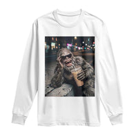 Bigfoot Drinking Iced Coffee Long Sleeve Shirt Funny Sasquatch Streetwear