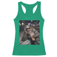 Bigfoot Drinking Iced Coffee Racerback Tank Top Funny Sasquatch Streetwear