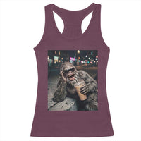 Bigfoot Drinking Iced Coffee Racerback Tank Top Funny Sasquatch Streetwear
