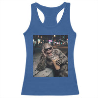 Bigfoot Drinking Iced Coffee Racerback Tank Top Funny Sasquatch Streetwear