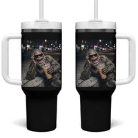 Bigfoot Drinking Iced Coffee Tumbler With Handle Funny Sasquatch Streetwear