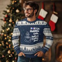 Por La Mañana Cafe Ugly Christmas Sweater Puerto Rican Music Lover Coffee Fan
