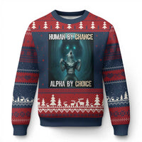 Funny Alpha Wolf Meme Ugly Christmas Sweater Human By Chance Alpha By Choice - Wonder Print Shop