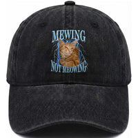 Mewing Not Meowing Washed Cotton Baseball Cap Funny Cat Meme