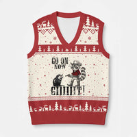Funny Cowboy Raccoon Opossum V-Neck Knit Sweater Vest Go On Now Git - Wonder Print Shop