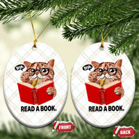 Funny Cat Reading Ceramic Ornament Book Lover - Wonder Print Shop
