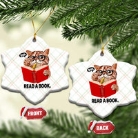 Funny Cat Reading Ceramic Ornament Book Lover - Wonder Print Shop