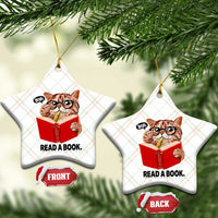 Funny Cat Reading Ceramic Ornament Book Lover - Wonder Print Shop