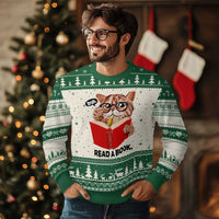 Funny Cat Reading Ugly Christmas Sweater Book Lover - Wonder Print Shop