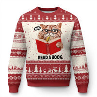 Funny Cat Reading Ugly Christmas Sweater Book Lover - Wonder Print Shop