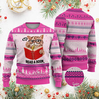Funny Cat Reading Ugly Christmas Sweater Book Lover - Wonder Print Shop