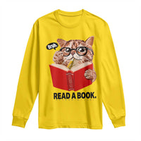 Funny Cat Reading Long Sleeve Shirt Book Lover - Wonder Print Shop