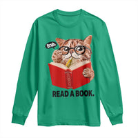 Funny Cat Reading Long Sleeve Shirt Book Lover - Wonder Print Shop