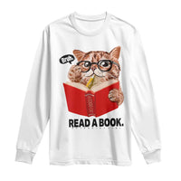 Funny Cat Reading Long Sleeve Shirt Book Lover - Wonder Print Shop