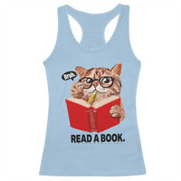Funny Cat Reading Racerback Tank Top Book Lover - Wonder Print Shop