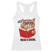 Funny Cat Reading Racerback Tank Top Book Lover - Wonder Print Shop