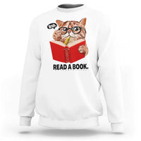 Funny Cat Reading Sweatshirt Book Lover - Wonder Print Shop