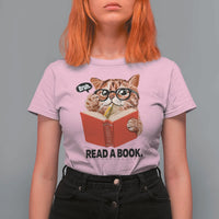 Funny Cat Reading T Shirt For Women Book Lover - Wonder Print Shop