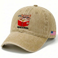 Funny Cat Reading Washed Cotton Baseball Cap Book Lover