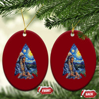 Native American Arrowhead Hunter Starry Night Ceramic Ornament