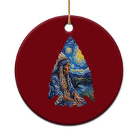 Native American Arrowhead Hunter Starry Night Ceramic Ornament