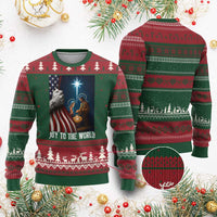 Jesus Christian Ugly Christmas Sweater American Flag Joy To The World Xmas - Wonder Print Shop