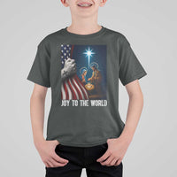 Jesus Christian T Shirt For Kid American Flag Joy To The World Christmas - Wonder Print Shop