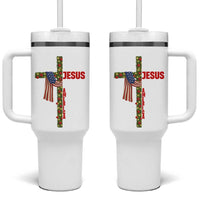Jesus Patriotic Christmas Tumbler With Handle Loves Jesus And America Too - Wonder Print Shop