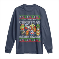 Italian Brainrot Christmas Meme Long Sleeve Shirt All I Want For Xmas Is More Brainot - Wonder Print Shop