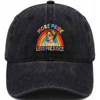 More Pride Less Prejudice Washed Cotton Baseball Cap Pride Month LGBTQ Gay Lesbian