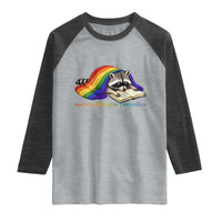 More Pride Less Prejudice Raglan Shirt LGBT Raccoon Book Lover