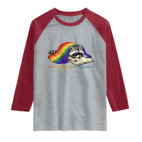 More Pride Less Prejudice Raglan Shirt LGBT Raccoon Book Lover