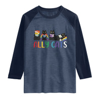 Rainbow Pride Ally Cats Raglan Shirt LGBTQ Inclusion Cat Lover Gift