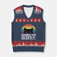 Rainbow Black Cat LGBT Pride V-Neck Knit Sweater Vest Judging You Silently