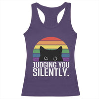 Rainbow Black Cat LGBT Pride Racerback Tank Top Judging You Silently