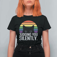 Rainbow Black Cat LGBT Pride T Shirt For Women Judging You Silently